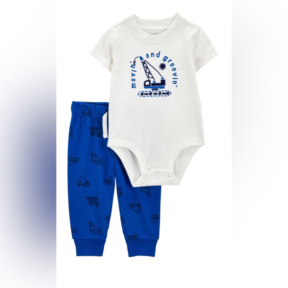 Baby Boys Three Piece Bodysuit Set With 2 Bodysuits & 1 Pair Pants Size 3 Months